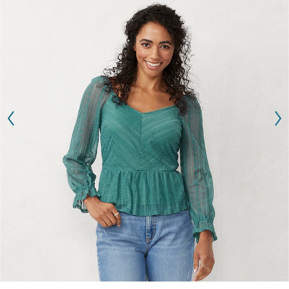 New Women's LC Lauren Conrad Puff
Sleeve Lace Peplum Blouse